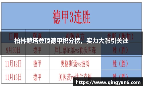 柏林赫塔登顶德甲积分榜，实力大涨引关注