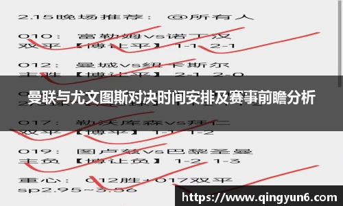 曼联与尤文图斯对决时间安排及赛事前瞻分析